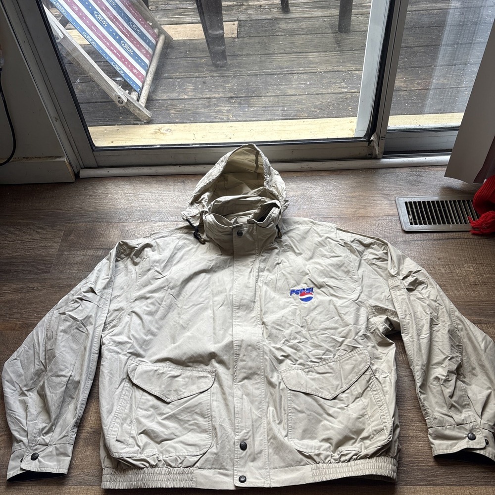 Vintage Pepsi Cola SPELLOUT Jacket Men's XL Beige Windbreaker Employee Coat